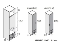 Armario de 1, 2 ó 3 puertas batientes con 2 cajones CLEO