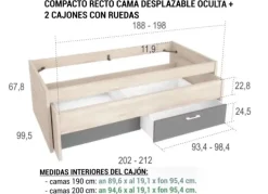 Cama de 90 ó 105 con cama oculta y 2 cajones CLEO