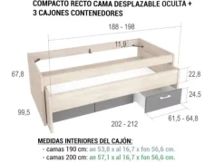 Cama superior de 90 ó 105 cama oculta y 3 cajones CLEO