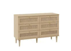 Cómoda 6 cajones haya y ratán CALABRIA