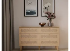 Cómoda 6 cajones haya y ratán CALABRIA