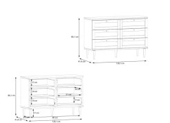 Cómoda 6 cajones haya y ratán CALABRIA