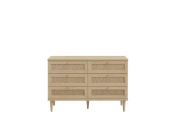 Cómoda 6 cajones haya y ratán CALABRIA