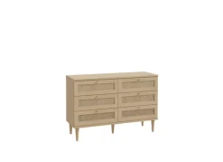 Cómoda 6 cajones haya y ratán CALABRIA