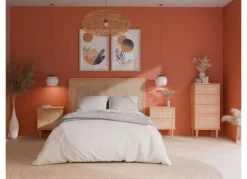 Cómoda 6 cajones haya y ratán CALABRIA