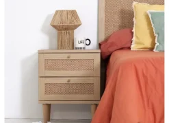 Mesita de 2 cajones haya y ratán CALABRIA