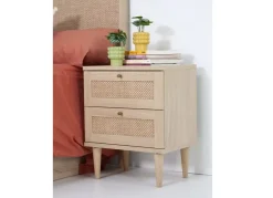 Mesita de 2 cajones haya y ratán CALABRIA